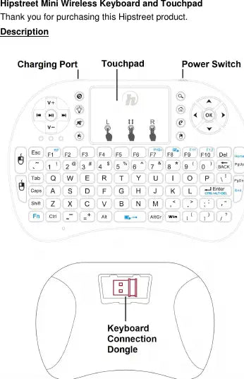 Andowl Mini Wireless Keyboard - Multimedia Remote with Touchpad
