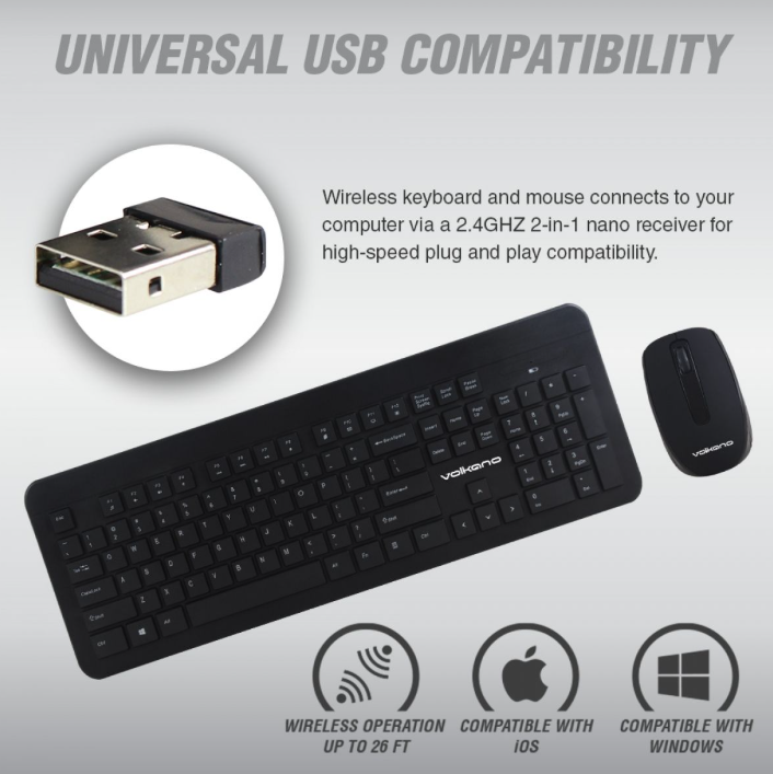 Volkano Wireless Keyboard and Mouse Combo Cobalt Series