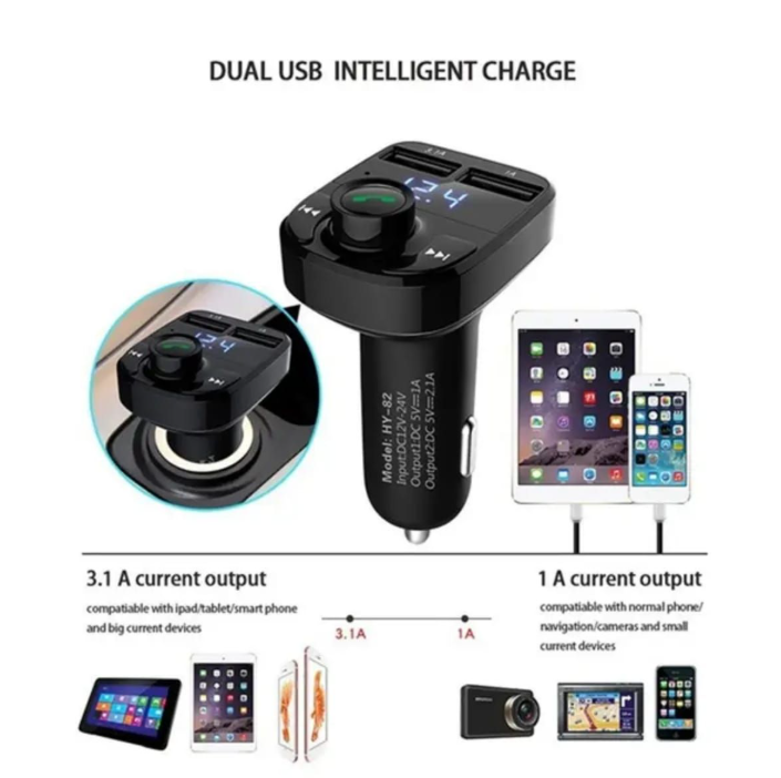 Wireless 2USB BlueTooth Transmitter + Charger for Car