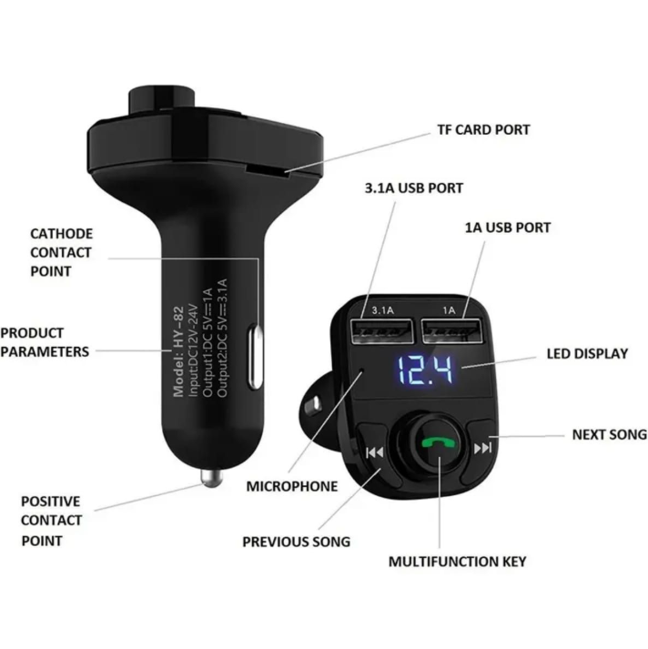 Wireless 2USB BlueTooth Transmitter + Charger for Car